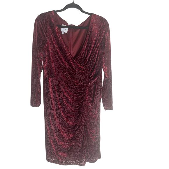 DB Studio Women's 18 Burgundy Velvet Ruched Midi Dress Long Sleeve Elegant - Picture 14 of 14